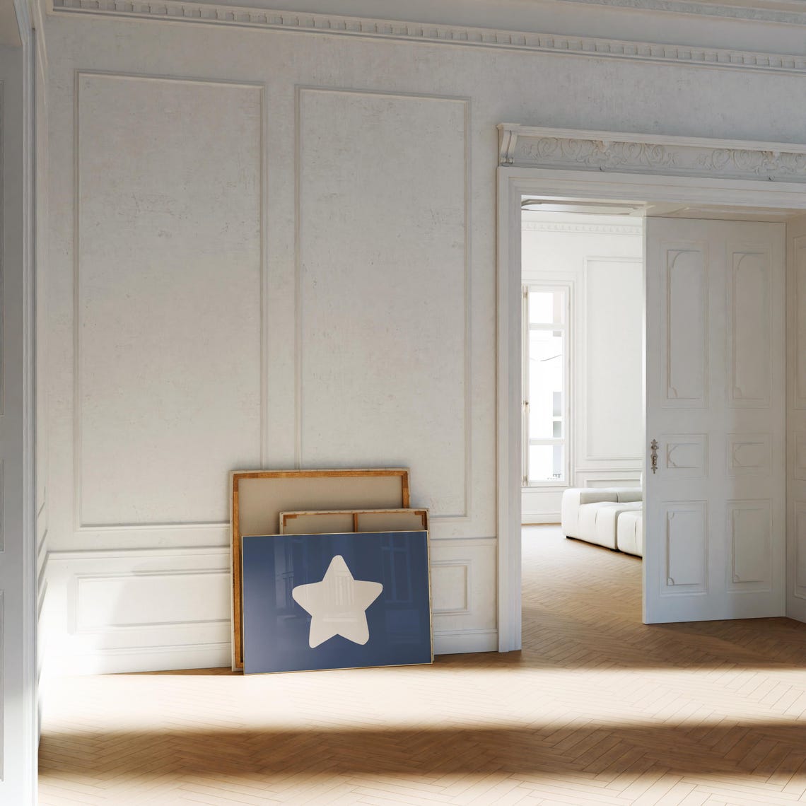 Navy Blue White Star Modern Minimalist Nursery Wall Decor Poster - Image 3
