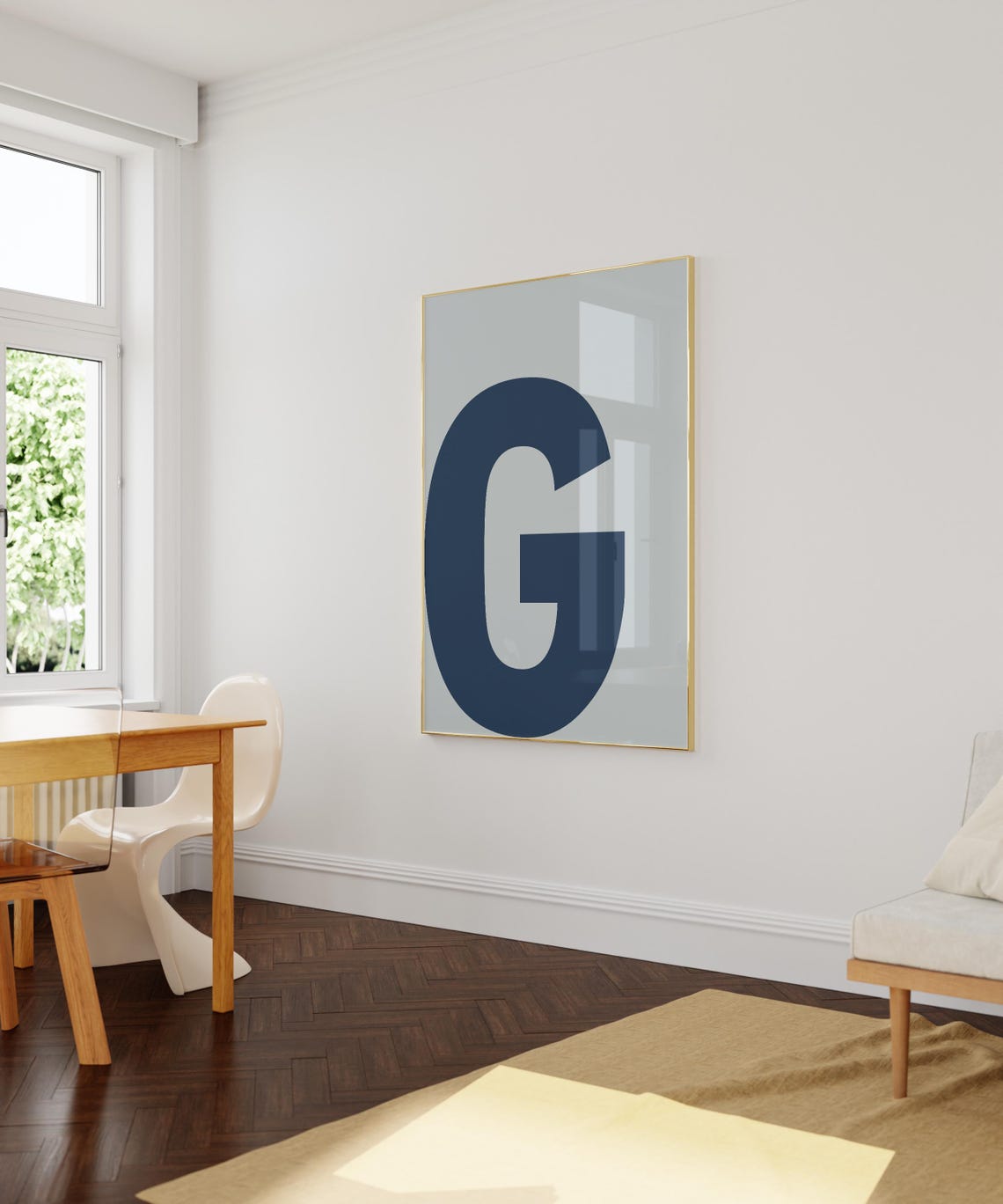 Navy Blue Letter G Monogram Minimalist Modern Wall Decor Poster - Image 3