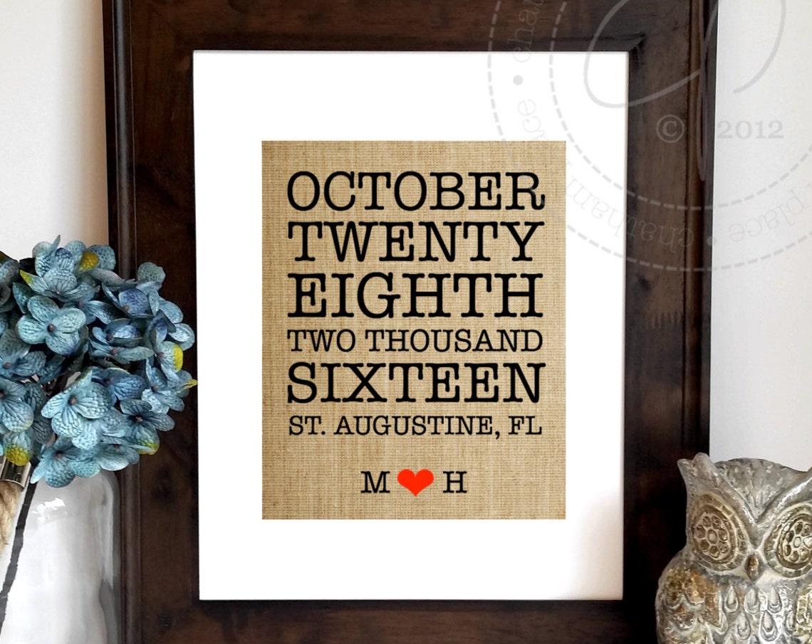 October Twenty Eighth 2016 St. Augustine FL Wedding Date Art Poster