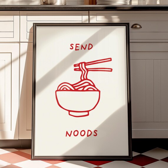Noodles Wall Art Funny Kitchen Decor Trendy Pasta Print Cooking Poster Foodie Apartment
