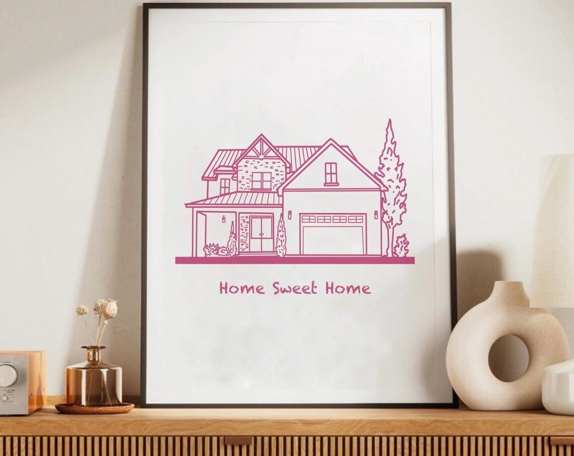 Custom House Illustration, Personalized Line Art Print