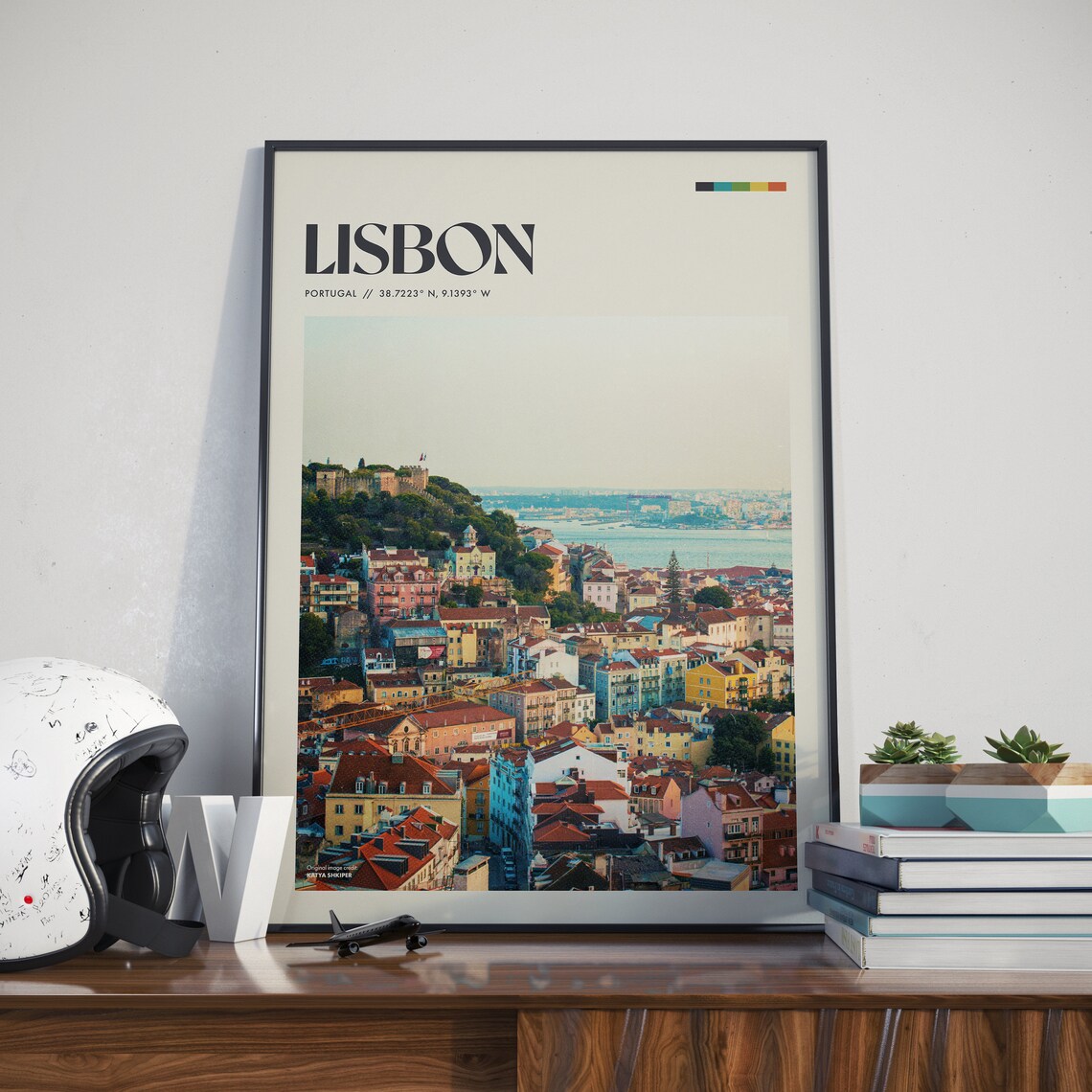 Lisbon Retro Travel Poster, Portugal Cityscape