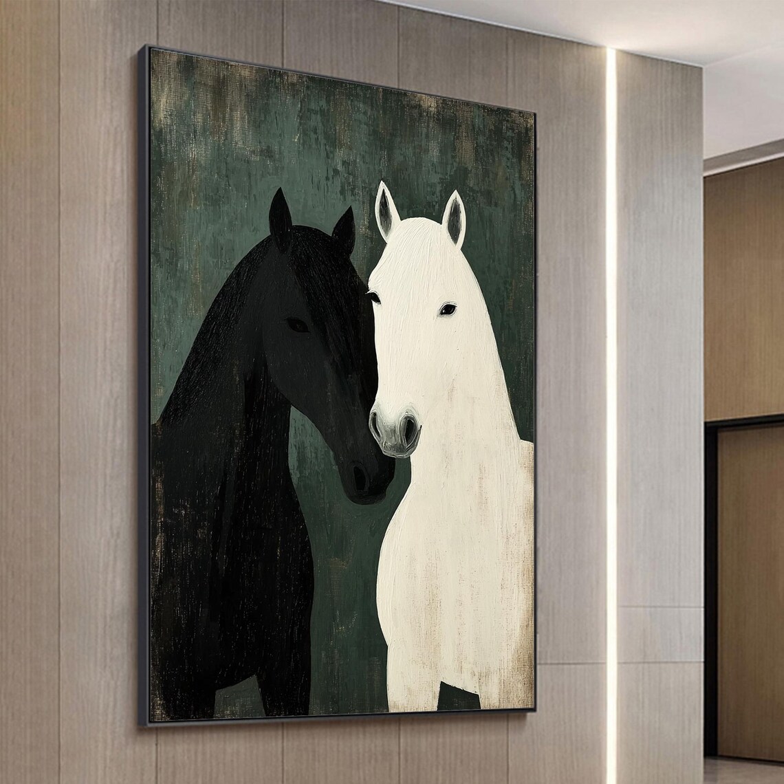 Black and White Horses Minimalist Animal Oil Painting Poster - Image 4