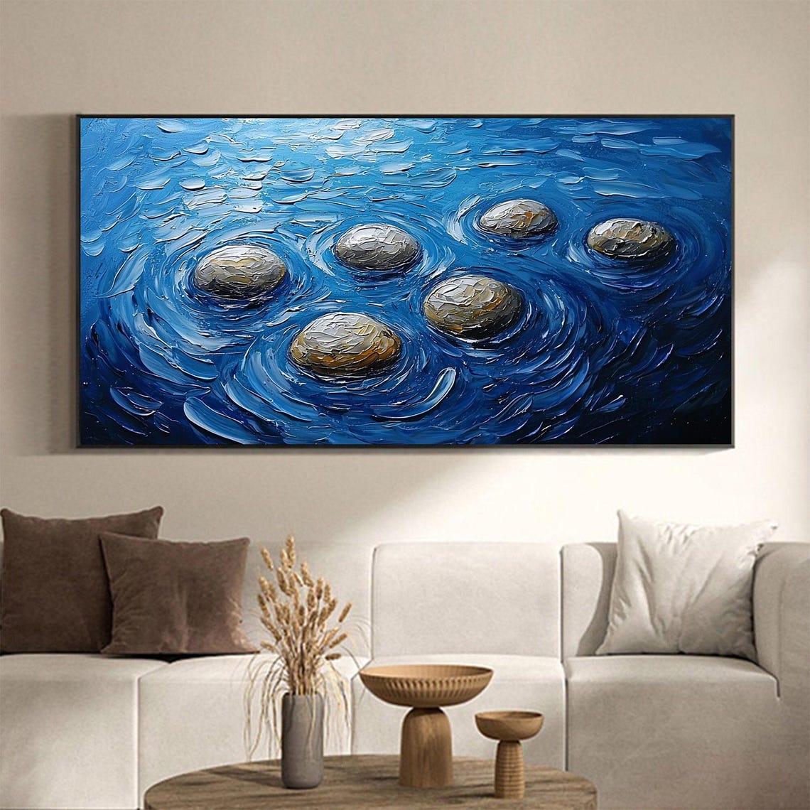 Six Smooth River Stones Floating In Bright Blue Swirling Water Poster - Image 5