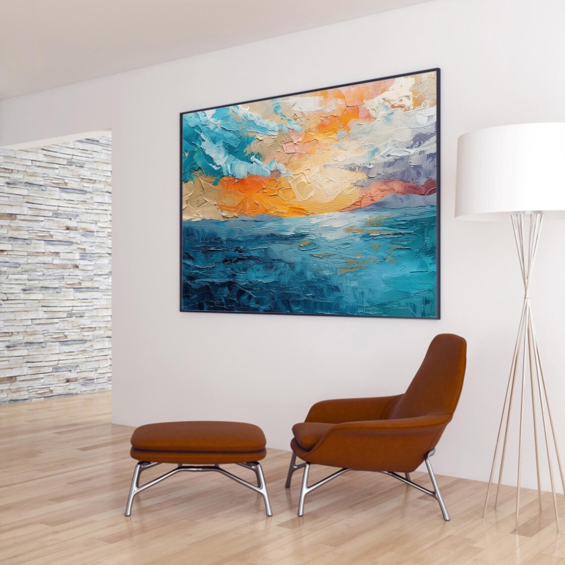 Custom Blue Ocean Seascape, Oil-Painting-Style Art Print - Image 2