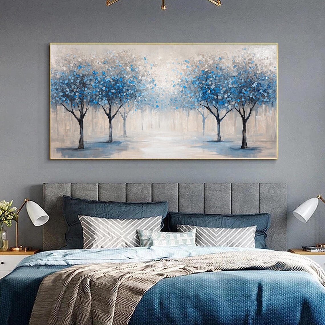 Original Blue Forest Oil Painting Large Tree Wall Art Decor Natural Landscape Painting Custom Modern Wall Art Living Room Decor - Image 2