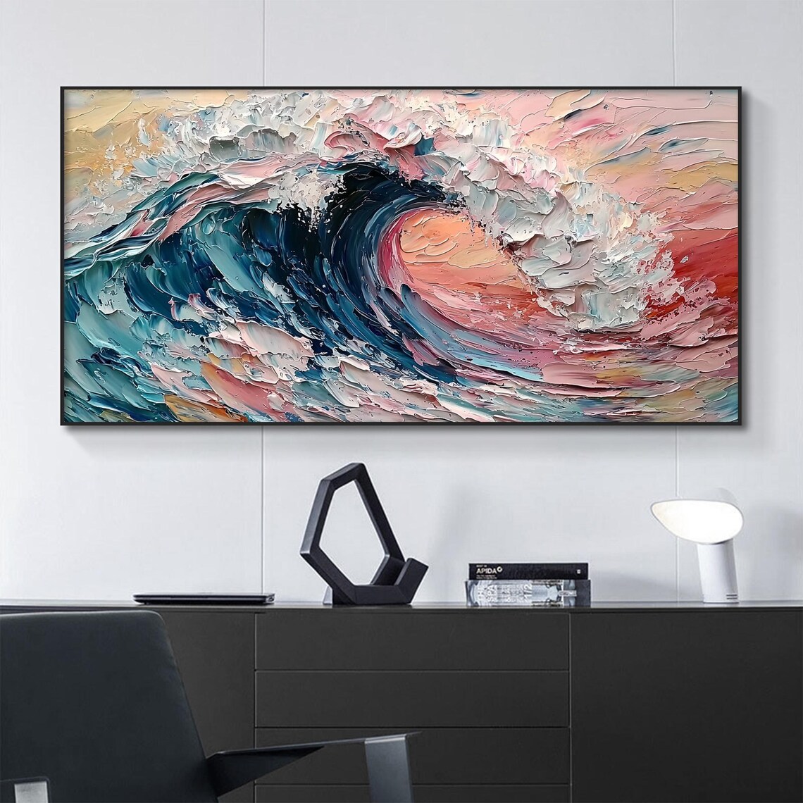 Abstract Ocean Wave, Colorful Oil Painting Art Print - Image 4