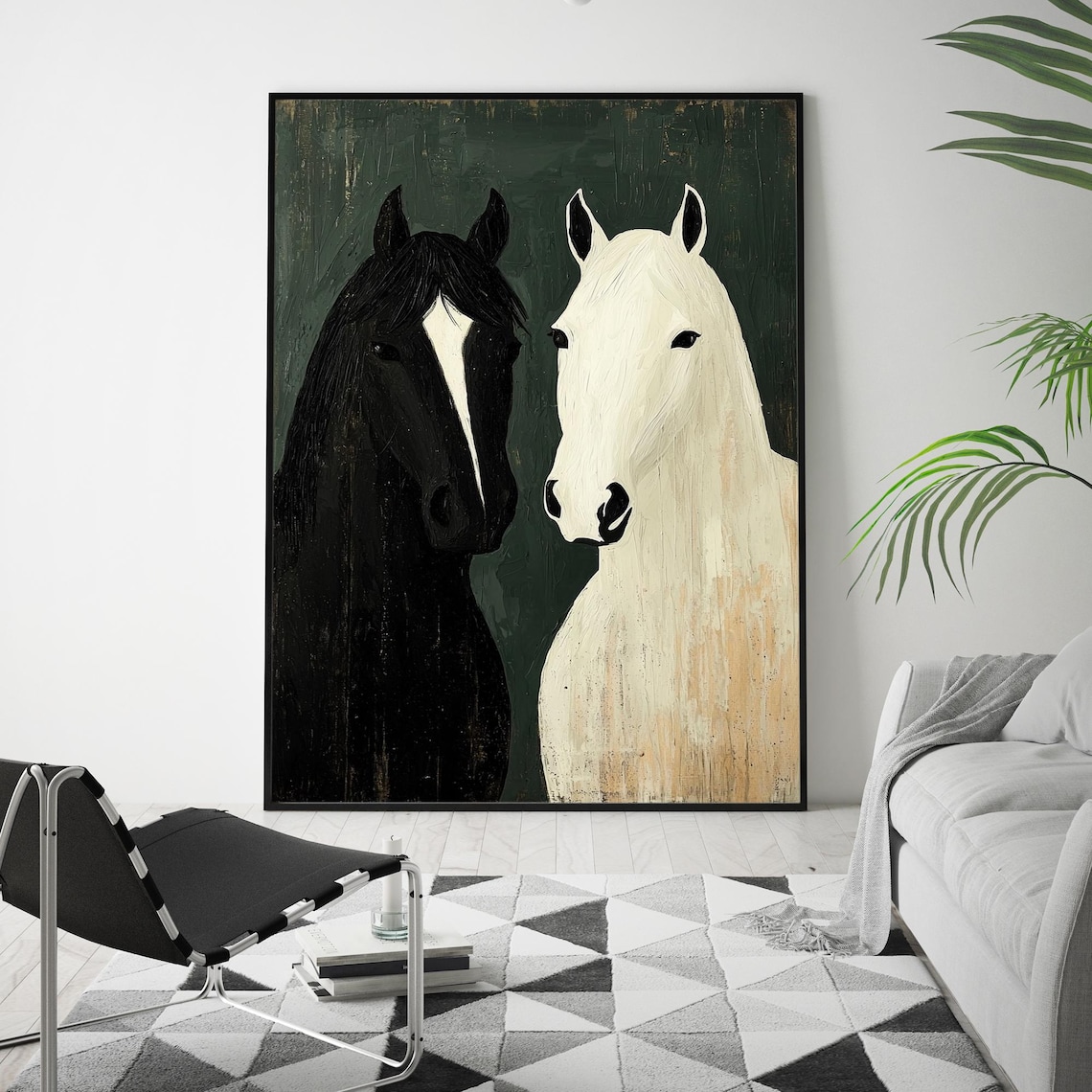 Abstract Black and White Horse Oil Painting Art Print - Image 5