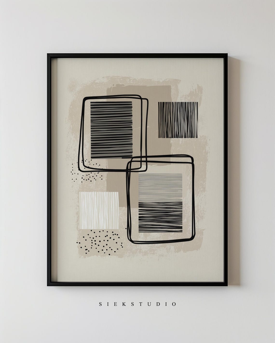 Minimalist Abstract Geometric Squares Line Pattern Neutral Art Poster