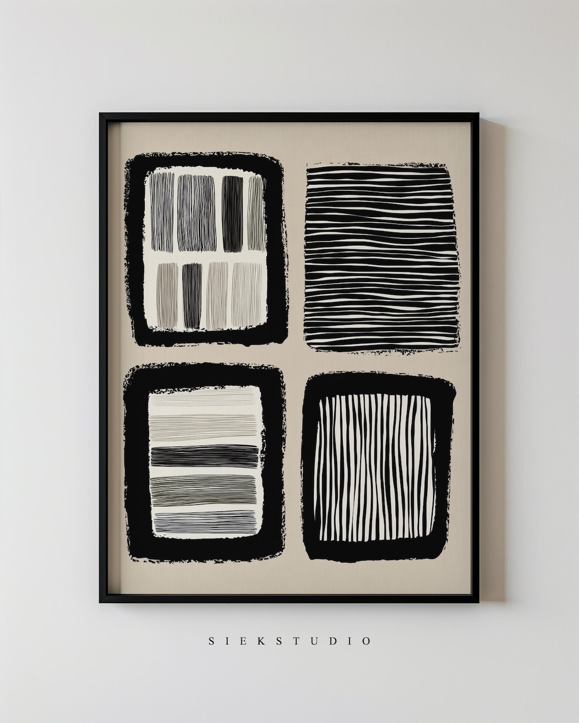Bold Black Squares Stripe Pattern Modern Minimalist Abstract Art Poster