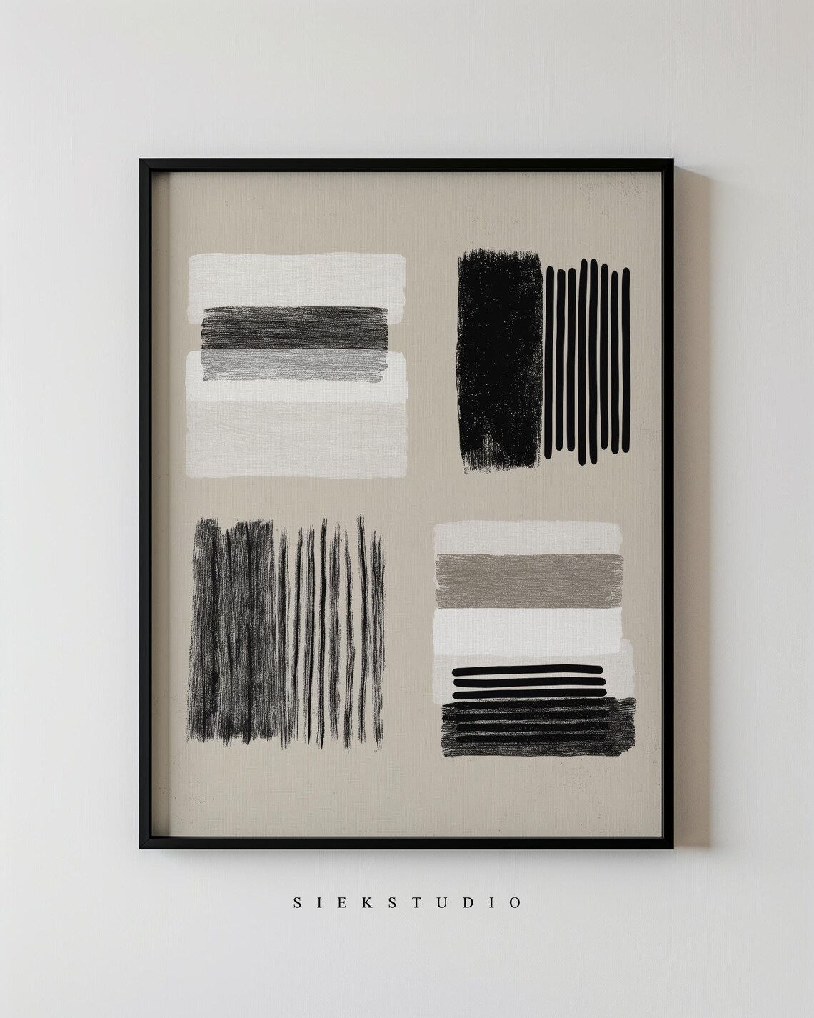 Four Brushstroke Squares Black White Gray Abstract Minimalist Art Poster