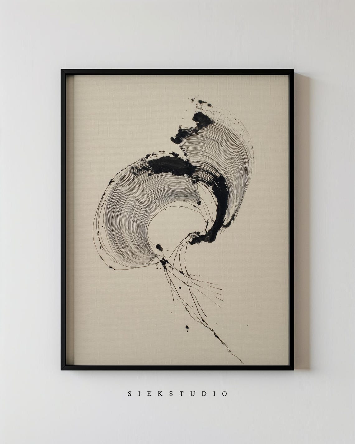 Abstract Minimalist Brushstroke Painting Modern Black And Beige Wall Art Contemporary Expressionist Home Decor 254