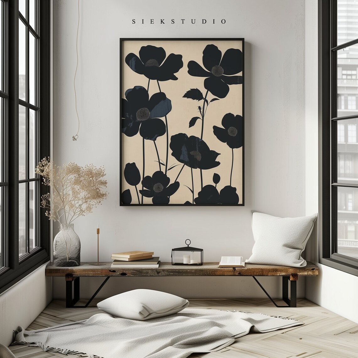 Black Flower Silhouette Minimalist Floral Art Print - Image 3