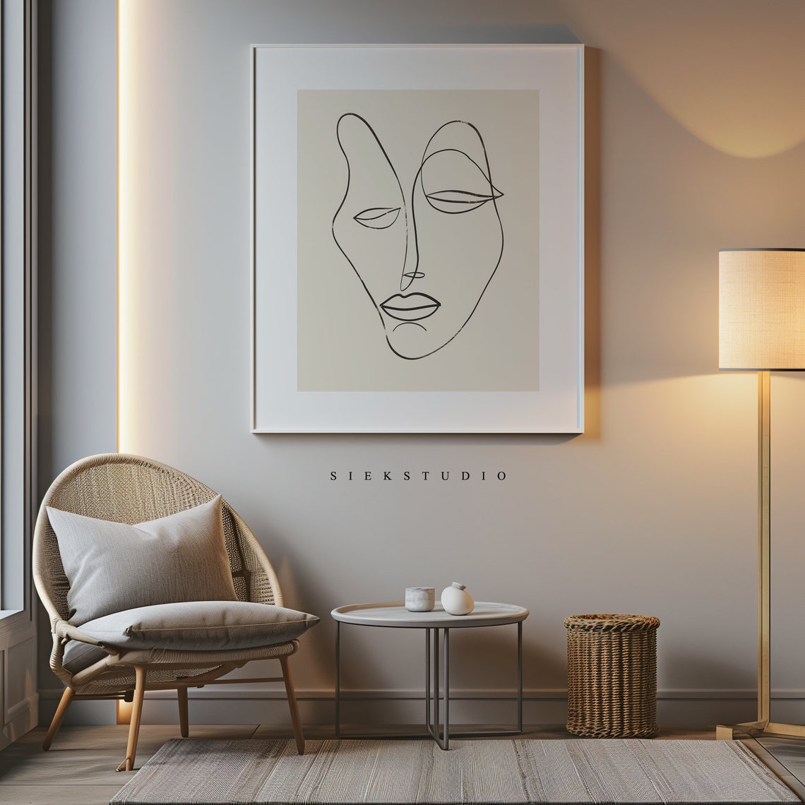Minimalist Single Line Face Abstract Modern Art Gallery Poster - Image 2