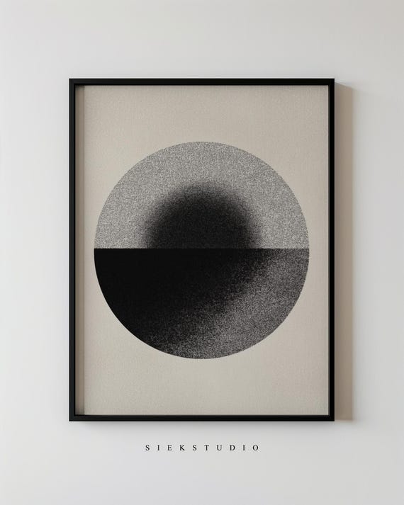 Abstract Minimalist Circle Modern Black Grey And Beige Geometric Wall Art Contemporary Design Artwork For Living Room Decor 112