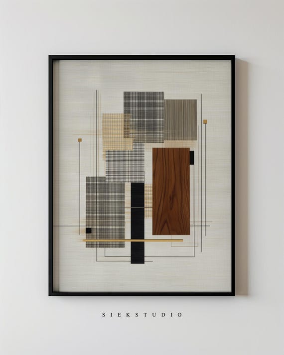 Modern Abstract Shapes Geometric Squares Minimalist Neutral Line And Block Wall Art Contemporary Home Architectural Decor 235