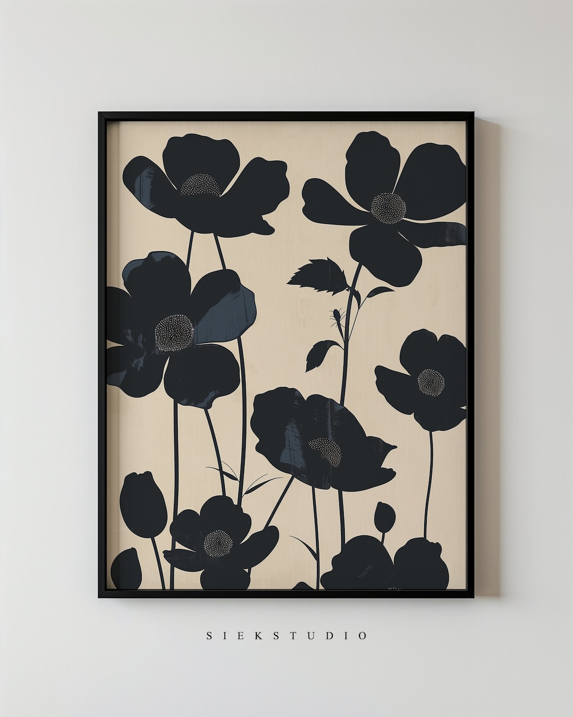 Black Flower Silhouette Minimalist Floral Art Print