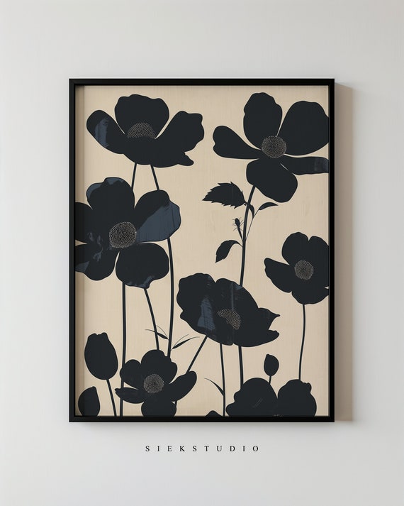 Black Flower Silhouette Minimalist Floral Art Print