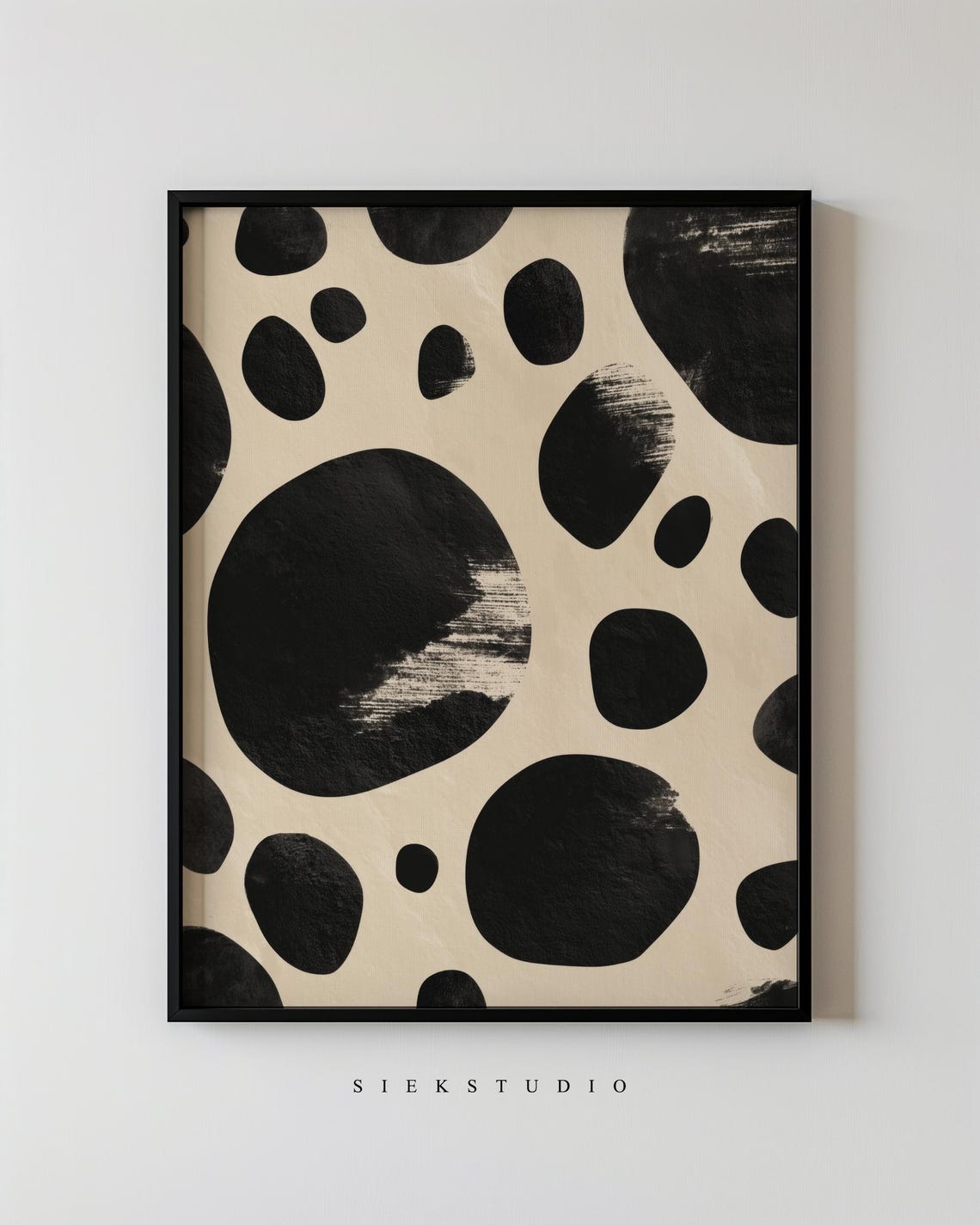 Black Organic Dots On Beige Japandi Abstract Pattern Modern Poster