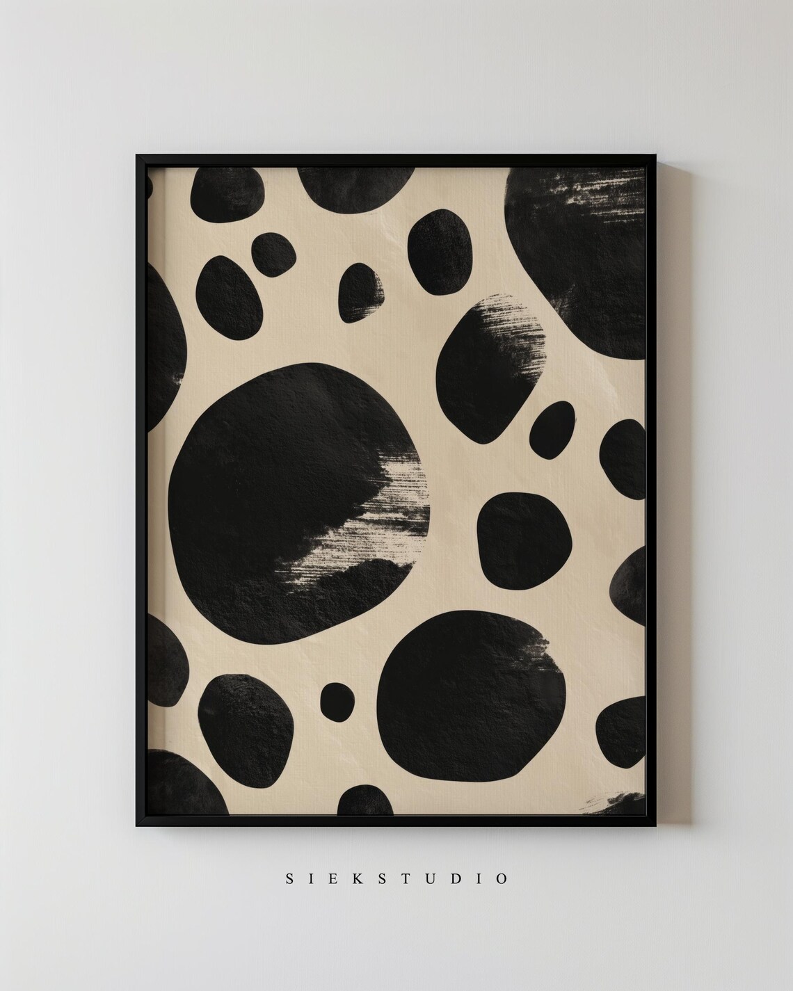 Modern Abstract Circle Black On Beige Dot Pattern Artwork Minimalist Handpainted Wall Contemporary Decor For Living Room 76