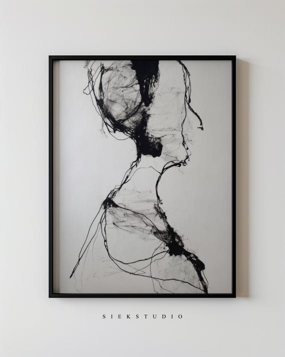 Abstract Figure Wall Art Minimalist Face Line Drawing Modern Portrait Artwork Neutral Expressive Black Sketch Print