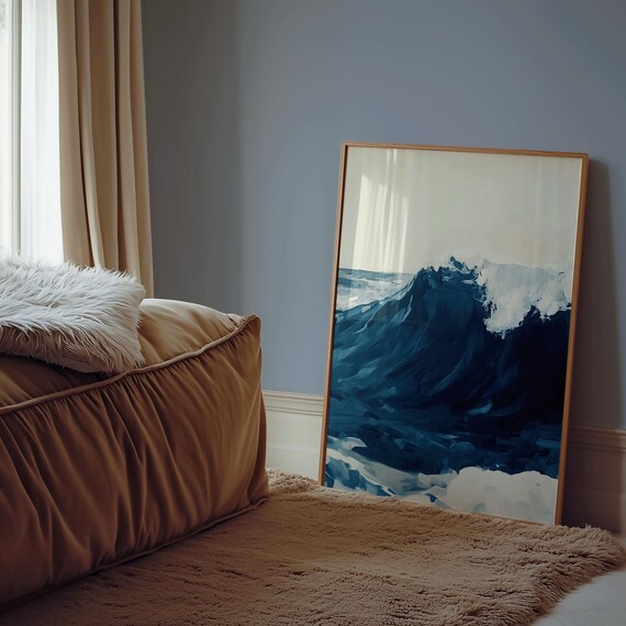 Minimalist Deep Blue Ocean Sea Wave Calm Modern Coastal Poster