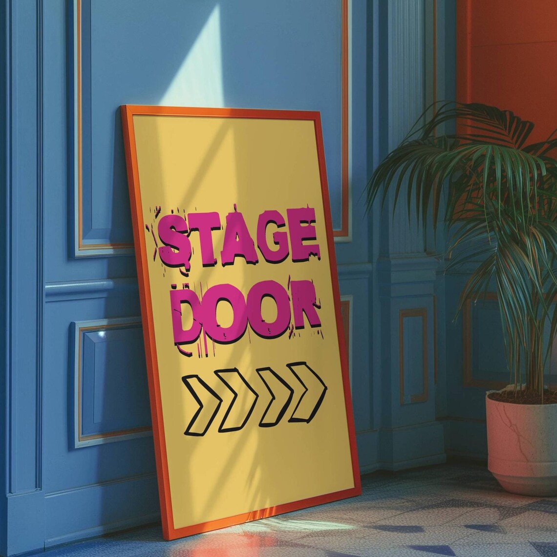 Stage Door Arrow Sign Yellow Pink Pop Art Backstage Theatre Poster