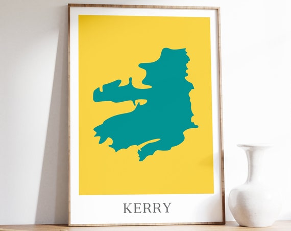 Kerry Map Print, County Kerry Ireland Travel Poster
