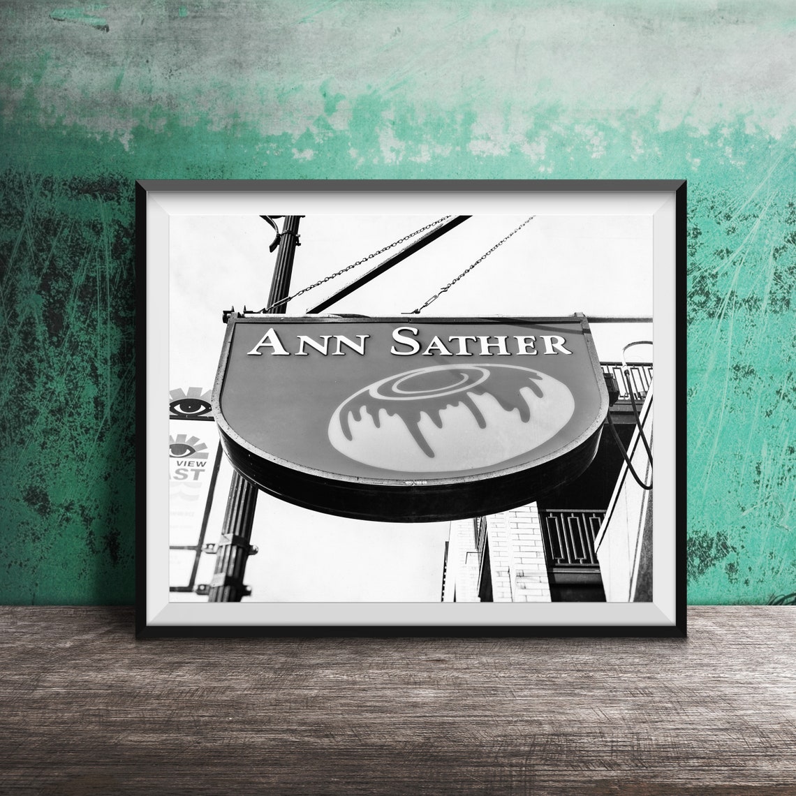 Ann Sather Yellow Hanging Sign with Cinnamon Roll Photography Poster - Image 2