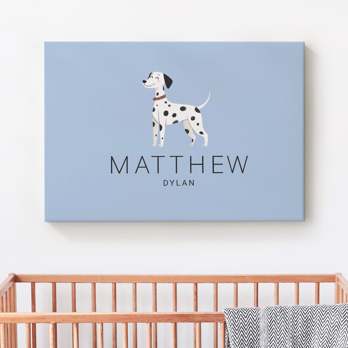 Cute Dalmatian Baby Name Canvas Print Nursery Sign Custom Decoration Wall Decor Dog Lover Gift Unframed