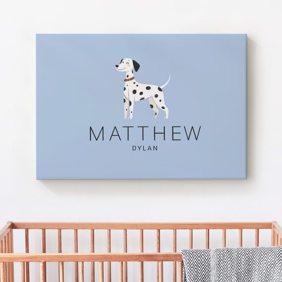 Cute Dalmatian Baby Name Canvas Print Nursery Sign Custom Decoration Wall Decor Dog Lover Gift Unframed
