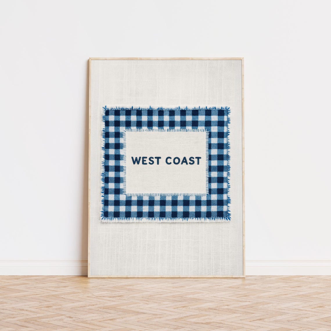 West Coast Gingham Blue Typography Trendy Coastal Kitchen Wall Poster