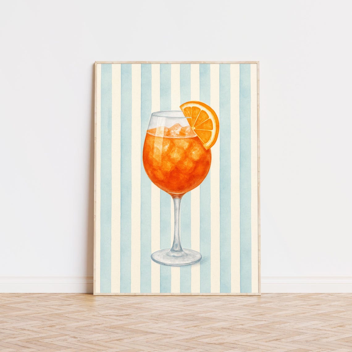 Aperol Spritz Watercolor Cocktail Orange Slice Striped Bar Cart Poster