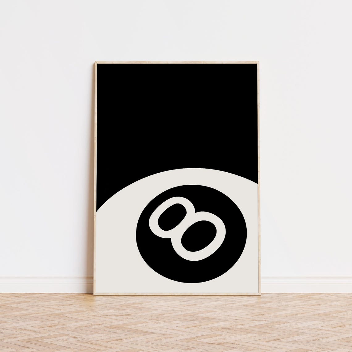 Lucky Eight Ball on Solid Black Minimalist Bold Graphic Art Print