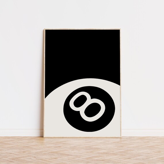 Lucky Eight Ball on Solid Black Minimalist Bold Graphic Art Print