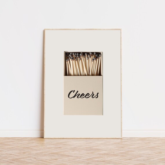 Cheers Matchbox Minimal Trendy Bar Cart Kitchen Wall Decor Art Poster