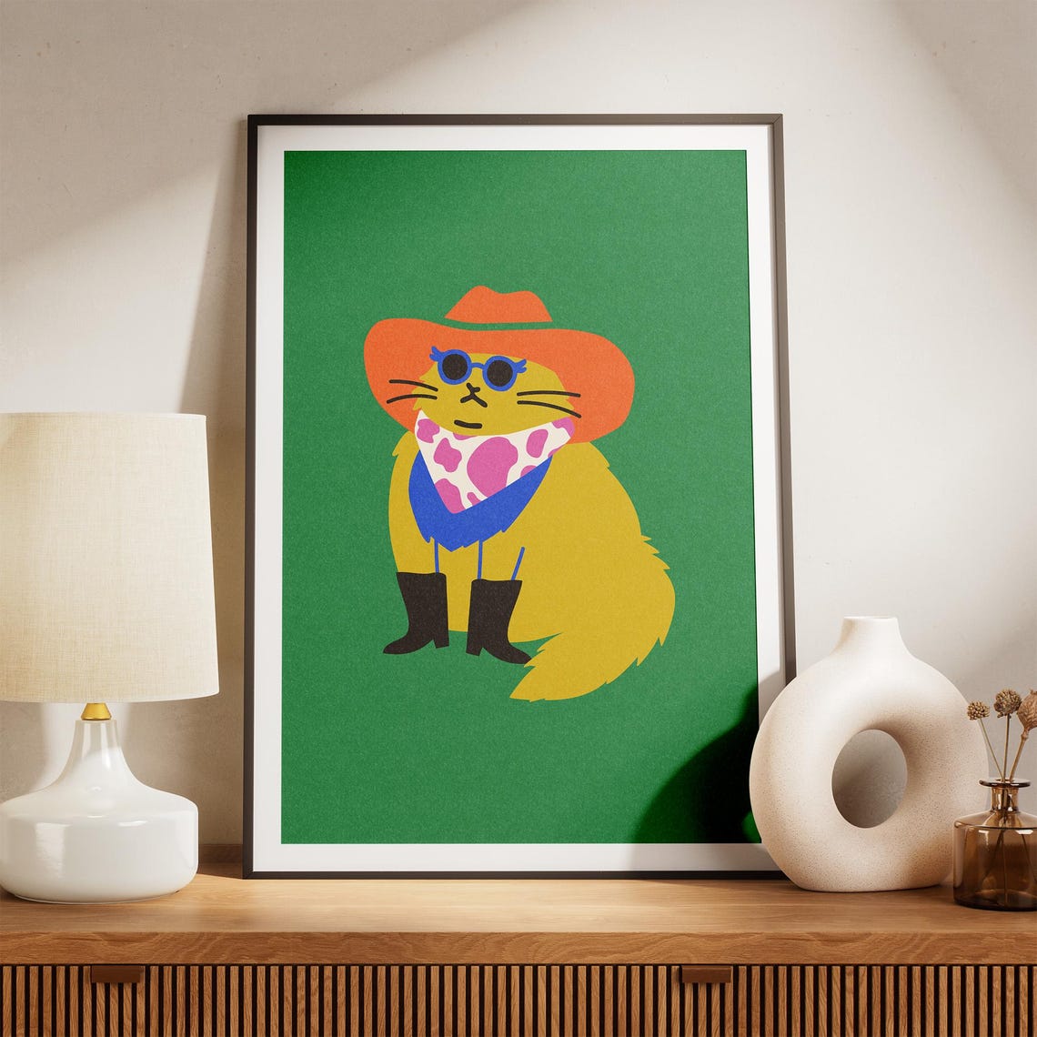 Cool Cowboy Cat With Sunglasses Fun Western Kitty Illustration Print - Image 2
