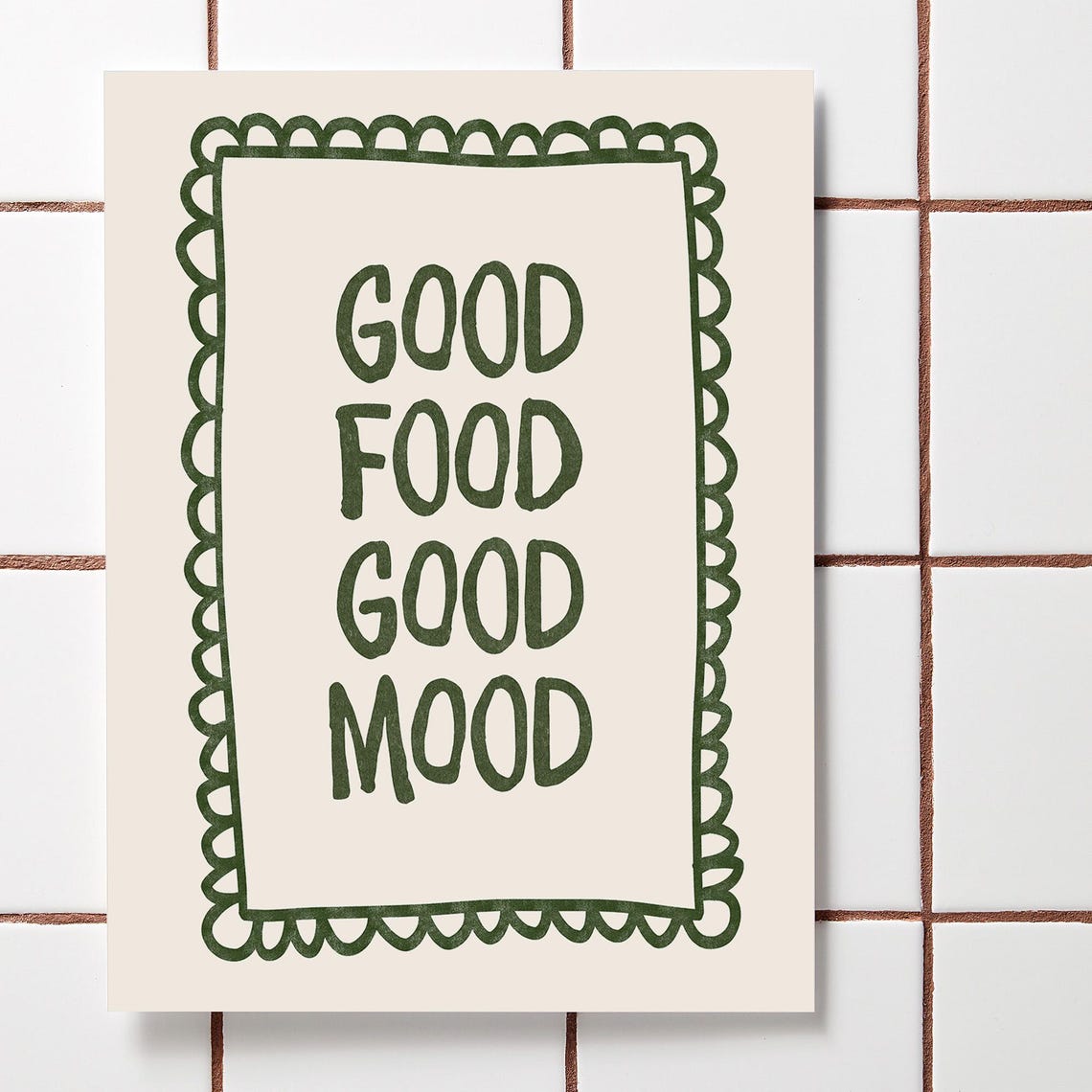Good Food Good Mood Kitchen Quote Green Hand Lettered Decor Print - Image 3