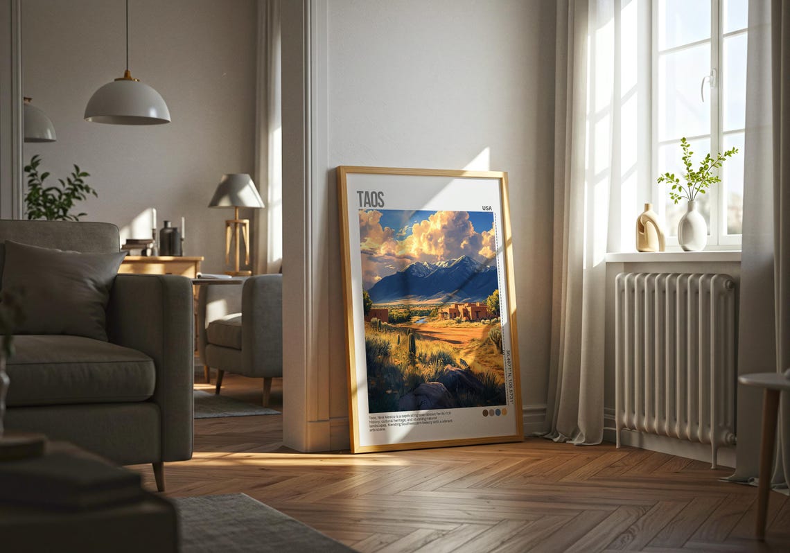 Taos New Mexico Desert Adobe Mountain Town Sunset Travel Poster - Image 5