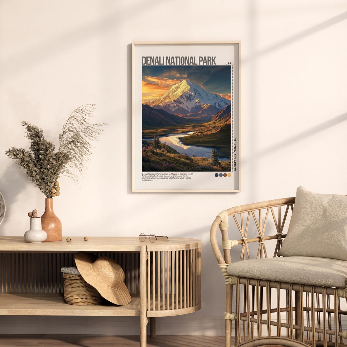 Denali Alaska Mountain Reflection Golden Light Travel Poster - Image 4