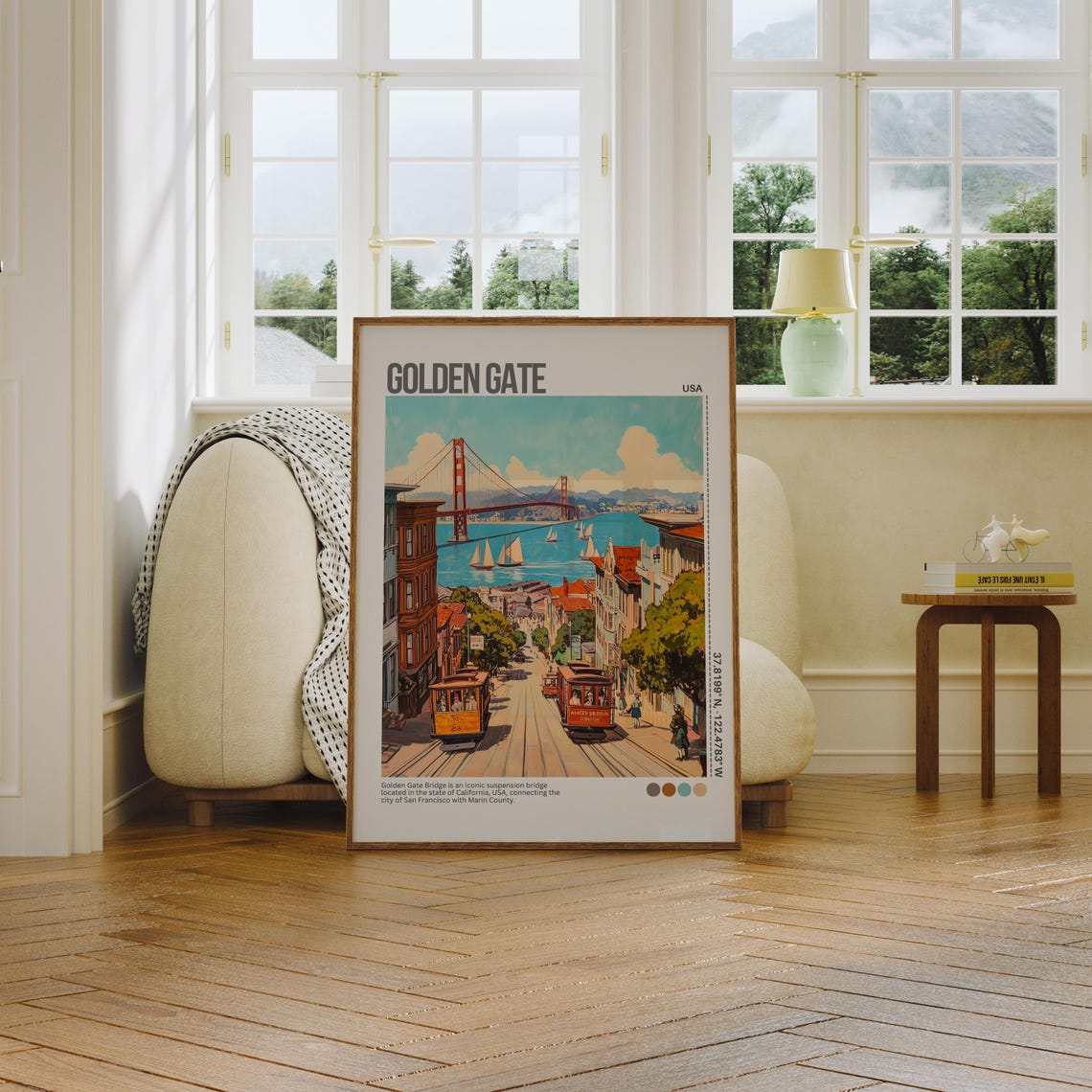 Golden Gate Bridge Cable Cars Hill Retro San Francisco Poster - Image 7