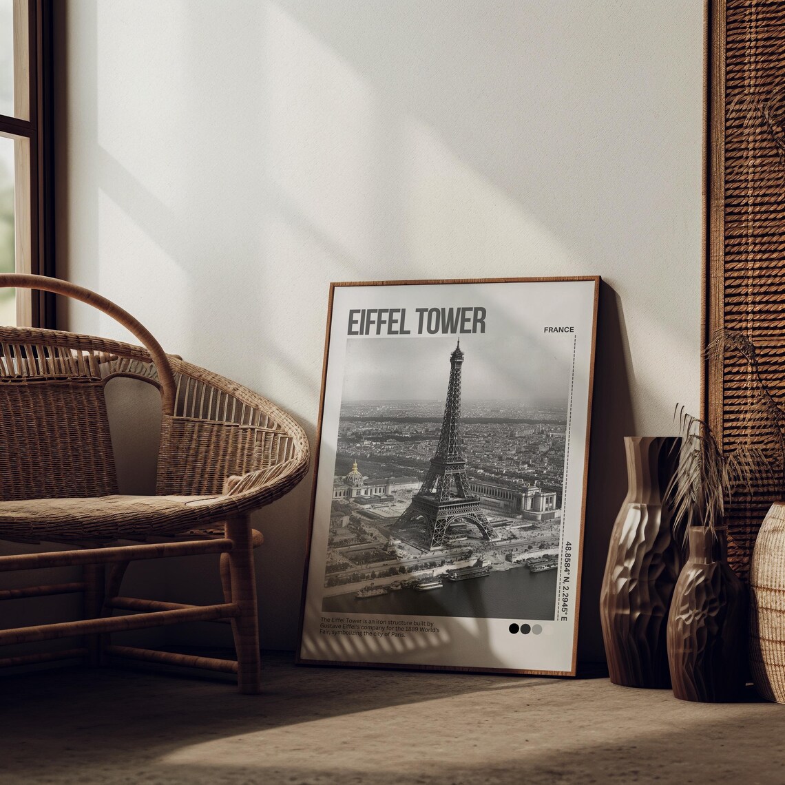 Eiffel Tower Paris France Aerial Black White Photography Poster - Image 5
