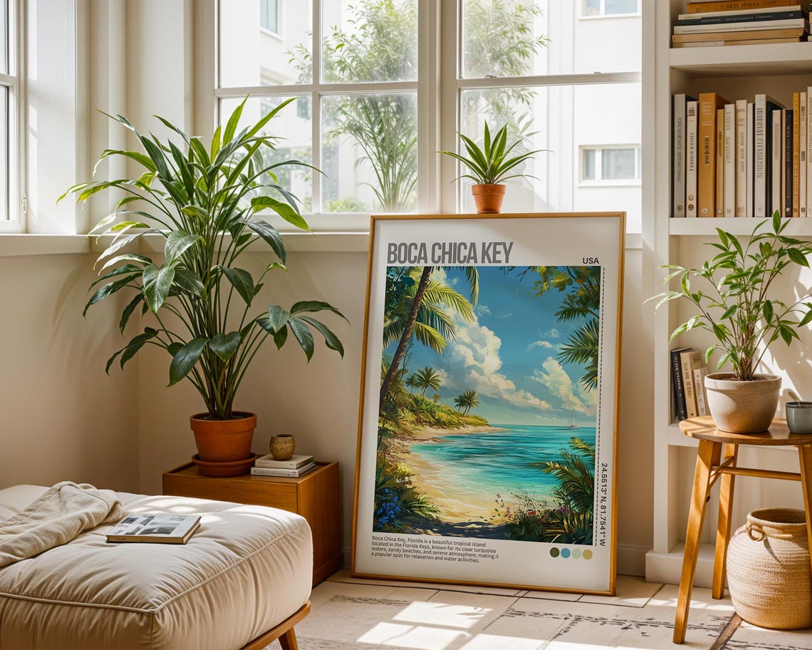 Boca Chica Key Florida Tropical Beach Palm Trees Ocean Poster - Image 5