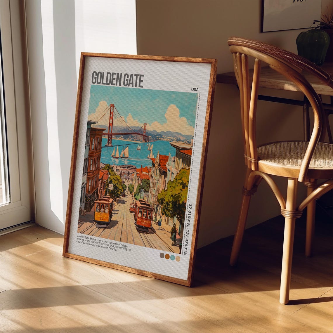Golden Gate Bridge Cable Cars Hill Retro San Francisco Poster - Image 5