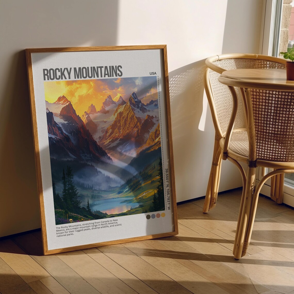 Rocky Mountains Sunset Alpine Lake USA Mountain Travel Poster - Image 4
