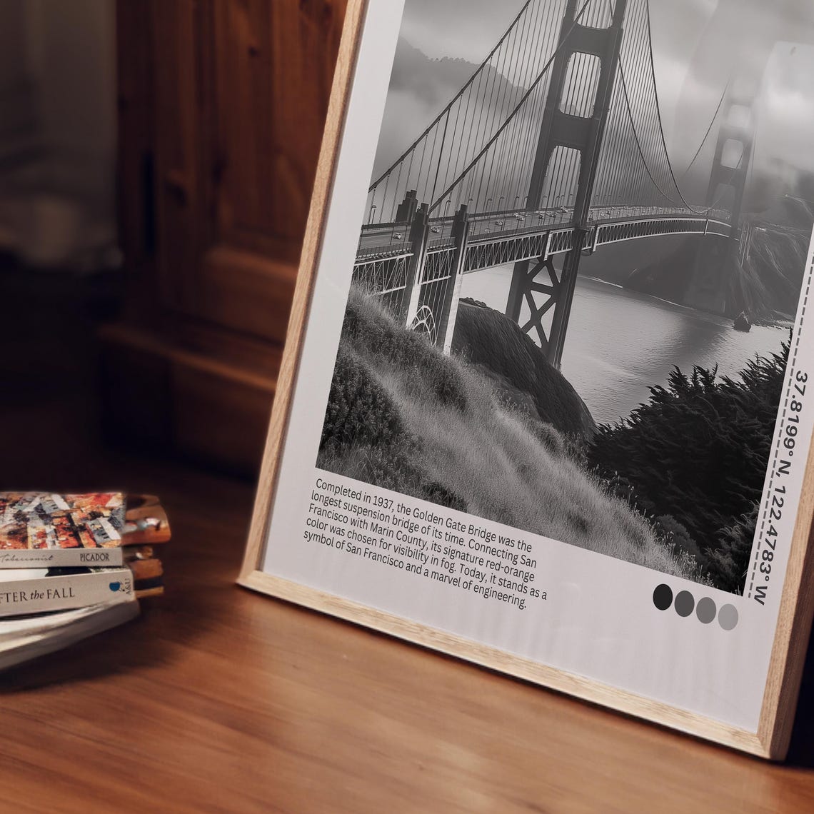 San Francisco Golden Gate Bridge Fog Black White Photo Poster - Image 2