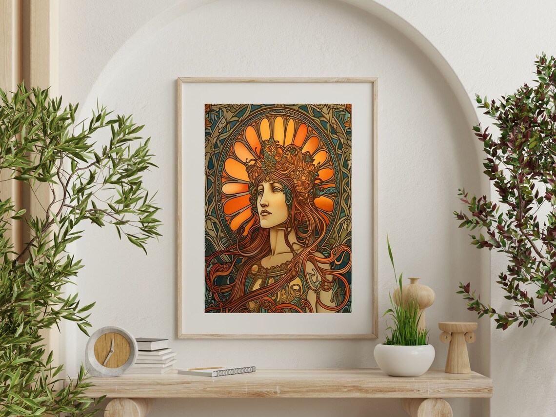 Art Nouveau Redhead Woman With Sunburst Halo Vintage Art Poster - Image 4