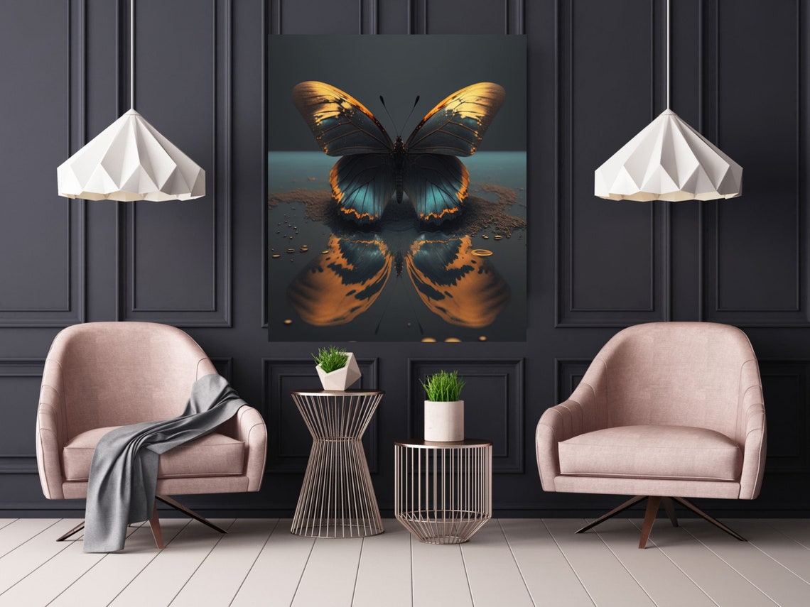 Black and Gold Butterfly Reflection Moody Dark Academia Art Poster - Image 6