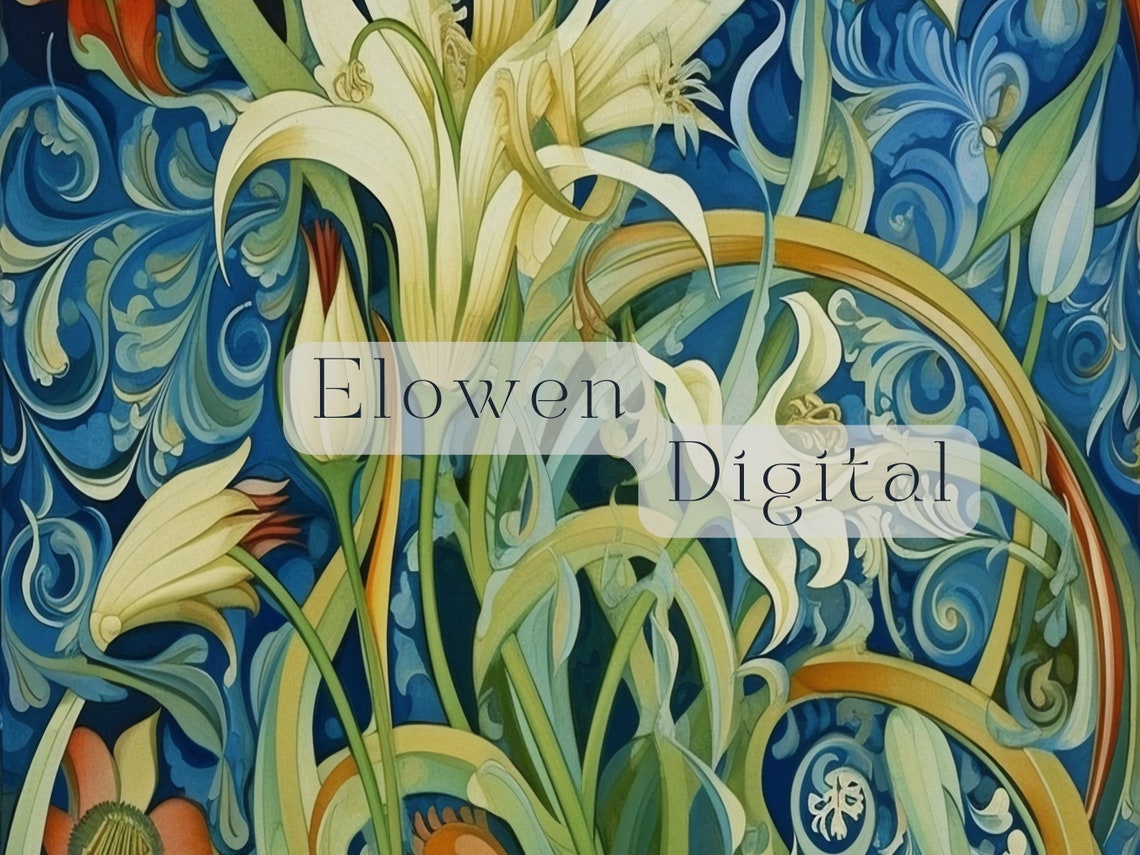 Surreal Spring Lilies in Deep Blue Swirling Tendrils Botanical Poster - Image 5