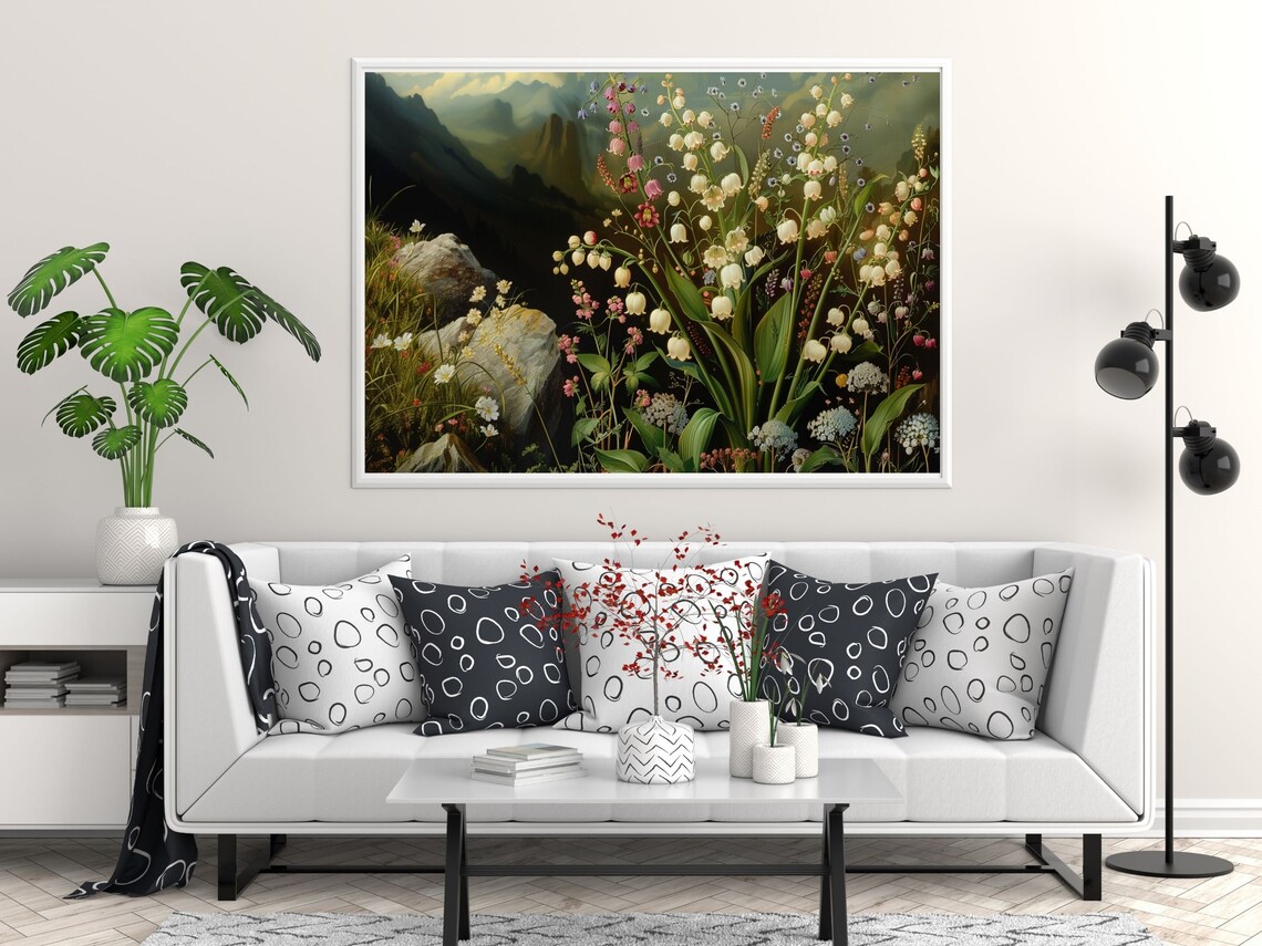 Lily of the Valley Wildflowers Before Misty Mountain Peaks Poster - Image 2
